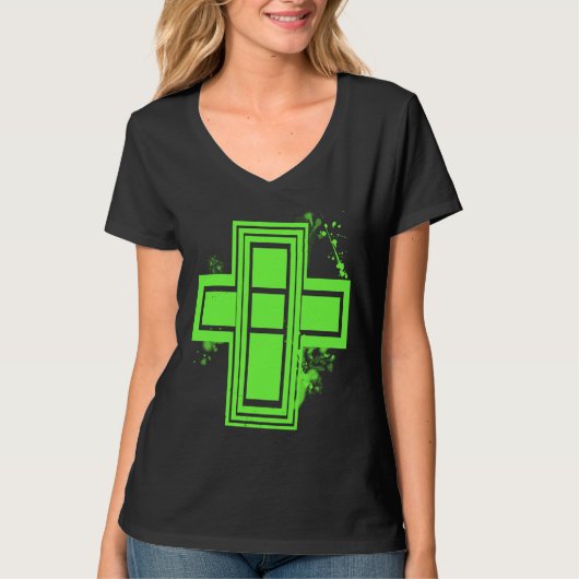 Limegroene Graffiti Kruis T-shirt (Voorkant)