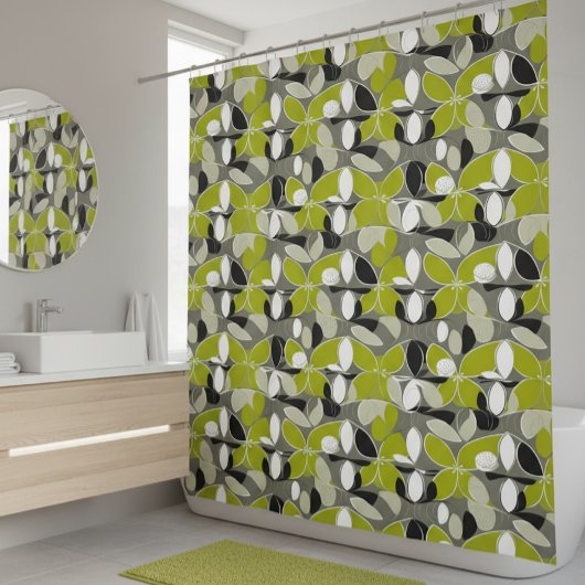 Limegroene grijze mid-century modern print douchegordijn