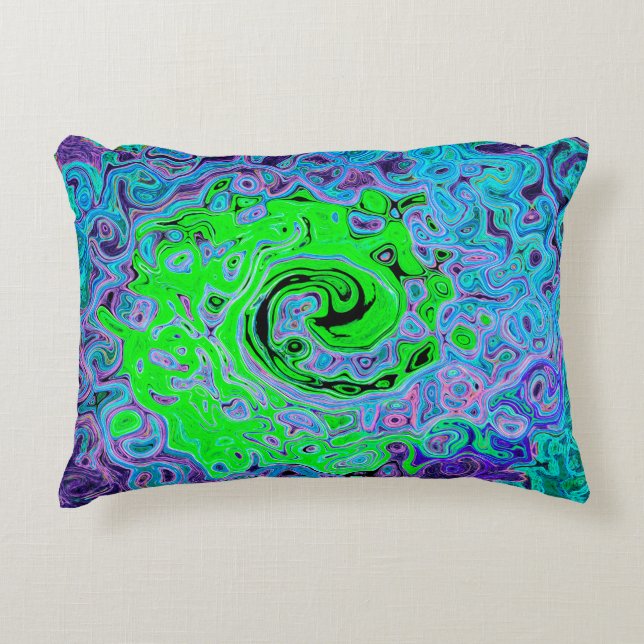 Limegroene Groovy Abstracte Retro Vloeibare Draaik Accent Kussen (Voorkant)