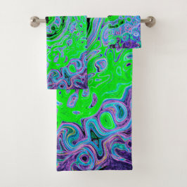 Limegroene Groovy Abstracte Retro Vloeibare Draaik Bad Handdoek