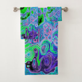 Limegroene Groovy Abstracte Retro Vloeibare Draaik Bad Handdoek