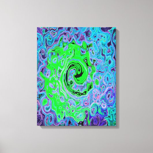 Limegroene Groovy Abstracte Retro Vloeibare Draaik Canvas Afdruk (Voorkant)