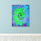 Limegroene Groovy Abstracte Retro Vloeibare Draaik Canvas Afdruk (Insitu (Houten vloer))