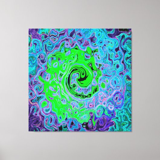 Limegroene Groovy Abstracte Retro Vloeibare Draaik Canvas Afdruk (Voorkant)