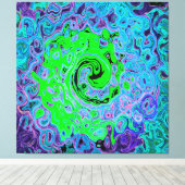 Limegroene Groovy Abstracte Retro Vloeibare Draaik Canvas Afdruk (Insitu (Houten vloer))