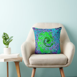 Limegroene Groovy Abstracte Retro Vloeibare Draaik Kussen