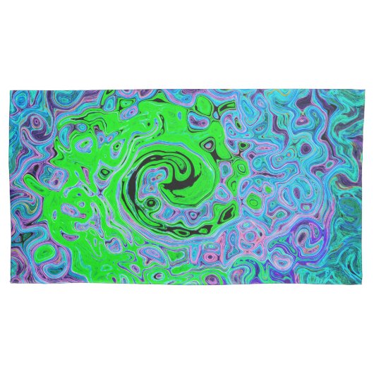 Limegroene Groovy Abstracte Retro Vloeibare Draaik Kussensloop (Voorkant-Links)