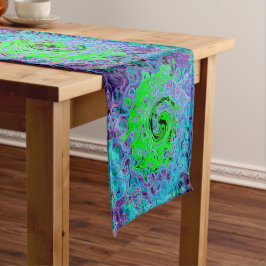 Limegroene Groovy Abstracte Retro Vloeibare Draaik Lange Tafelloper