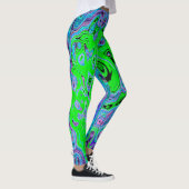 Limegroene Groovy Abstracte Retro Vloeibare Draaik Leggings (Rechts)