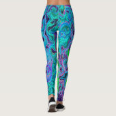 Limegroene Groovy Abstracte Retro Vloeibare Draaik Leggings (Achterkant)