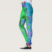 Limegroene Groovy Abstracte Retro Vloeibare Draaik Leggings (Links)