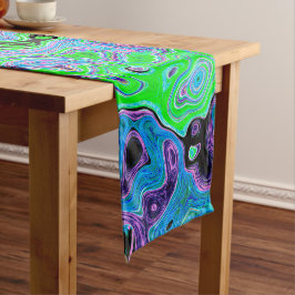 Limegroene Groovy Abstracte Retro Vloeibare Draaik Medium Tafelloper