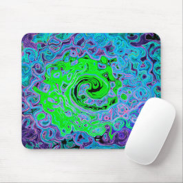 Limegroene Groovy Abstracte Retro Vloeibare Draaik Muismat