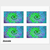 Limegroene Groovy Abstracte Retro Vloeibare Draaik Rechthoekige Sticker (Vel)