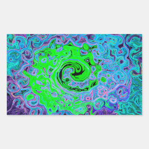 Limegroene Groovy Abstracte Retro Vloeibare Draaik Rechthoekige Sticker