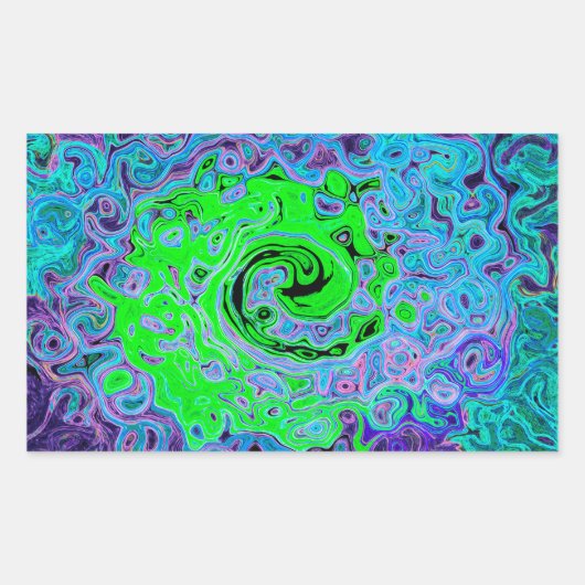 Limegroene Groovy Abstracte Retro Vloeibare Draaik Rechthoekige Sticker (Voorkant)