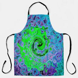 Limegroene Groovy Abstracte Retro Vloeibare Draaik Schort