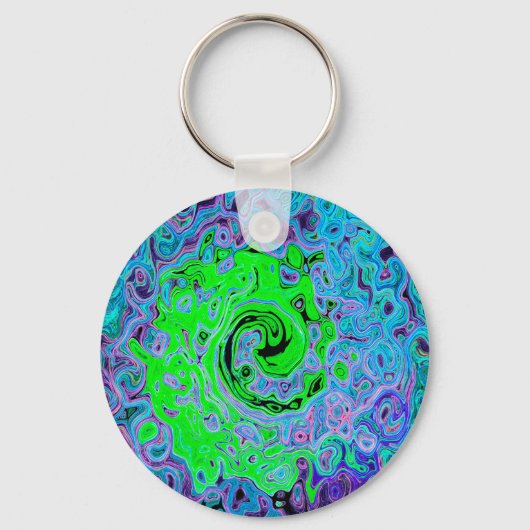 Limegroene Groovy Abstracte Retro Vloeibare Draaik Sleutelhanger (Voorkant)