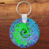 Limegroene Groovy Abstracte Retro Vloeibare Draaik Sleutelhanger (Achterkant)