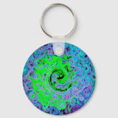 Limegroene Groovy Abstracte Retro Vloeibare Draaik Sleutelhanger (Achterkant)