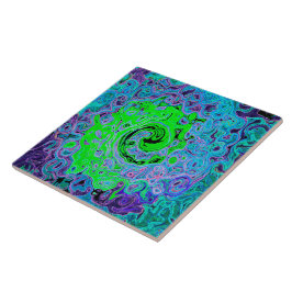 Limegroene Groovy Abstracte Retro Vloeibare Draaik Tegeltje
