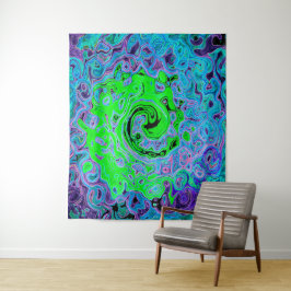 Limegroene Groovy Abstracte Retro Vloeibare Draaik Wandkleed