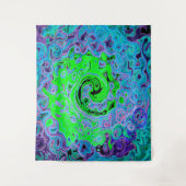 Limegroene Groovy Abstracte Retro Vloeibare Draaik Wandkleed (Voorkant)