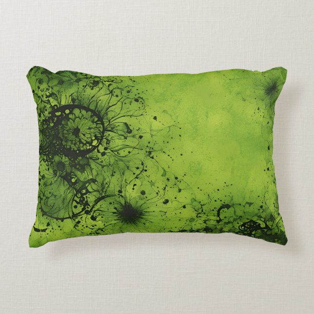 Limegroene grunge met zwarte accenten accent kussen (Voorkant)