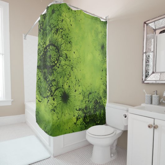 Limegroene Grunge met Zwarte Accenten Douchegordijn (In situ)