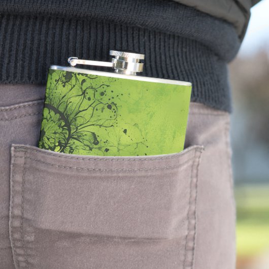 Limegroene grunge met zwarte accenten heupfles (Voorbeeld)