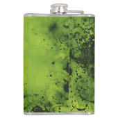 Limegroene grunge met zwarte accenten heupfles (Achterkant)