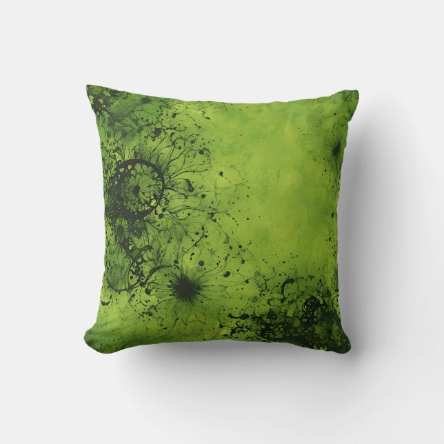 Limegroene Grunge met Zwarte Accenten Kussen (Voorkant)