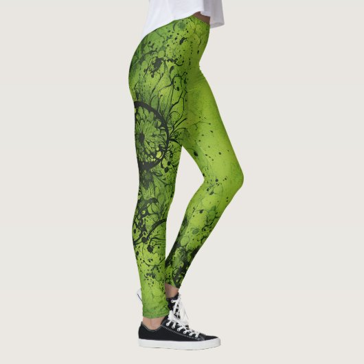 Limegroene Grunge met Zwarte Accenten Leggings (Rechts)