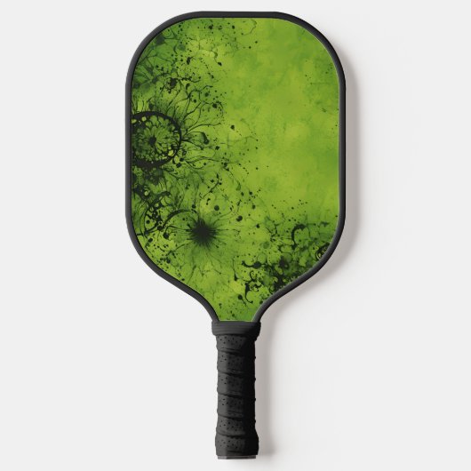 Limegroene grunge met zwarte accenten pickleball paddle (Voorkant)