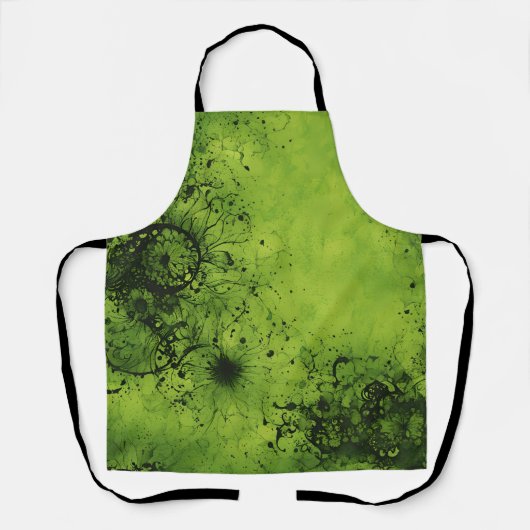 Limegroene grunge met zwarte accenten schort (Voorkant)