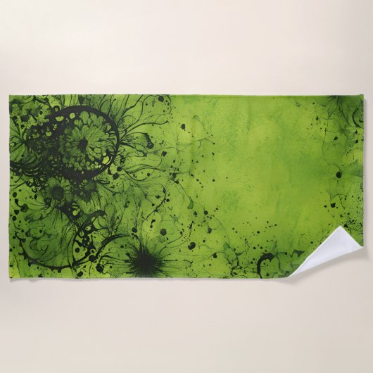 Limegroene Grunge met Zwarte Accenten Strandlaken (Voorkant)