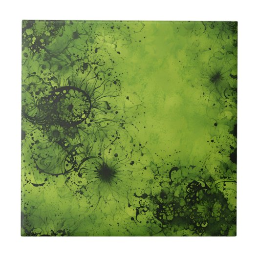 Limegroene grunge met zwarte accenten tegeltje (Voorkant)