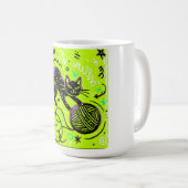 Limegroene kat garen koffiemok (Voorkant rechts)