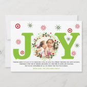 Limegroene Kerstkrans met foto van 'Joy' Feestdagenkaart (Voorkant)