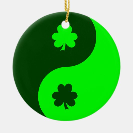 Limegroene Klaverblad Yin Yang 2 Keramisch Ornament (Voorkant)