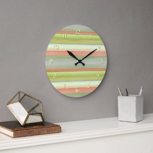 Limegroene koraal oranje aquarel strepenpatroon grote klok