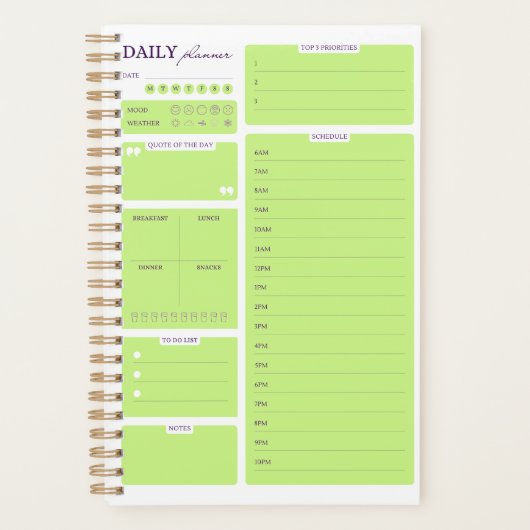 Limegroene minimalistische dagelijkse planner sjab (Voorkant)