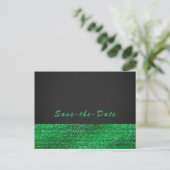 Limegroene moderne glamour sequins bewaar de datum aankondigingskaart (Staand voorkant)
