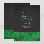 Limegroene moderne glamour sequins feest uitnodigi kaart (Voorkant / Achterkant)