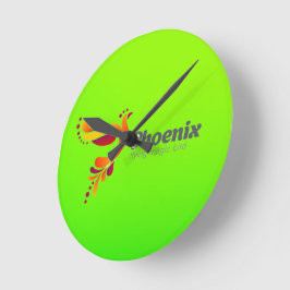 Limegroene ovale klok met een gestileerde feniks 