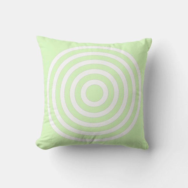 Limegroene pastel & witte concentrische cirkels kussen (Voorkant)