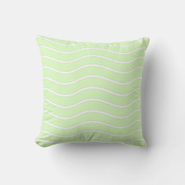 Limegroene pastel & witte golvende lijnen design kussen