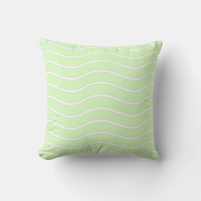 Limegroene pastel & witte golvende lijnen design kussen (Voorkant)