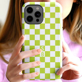 Limegroene Retro Geruite Patroon Monogram Case-Mate iPhone Case