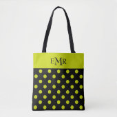 Limegroene Stippen op Zwarte Monogram Tote Bag (Voorkant)